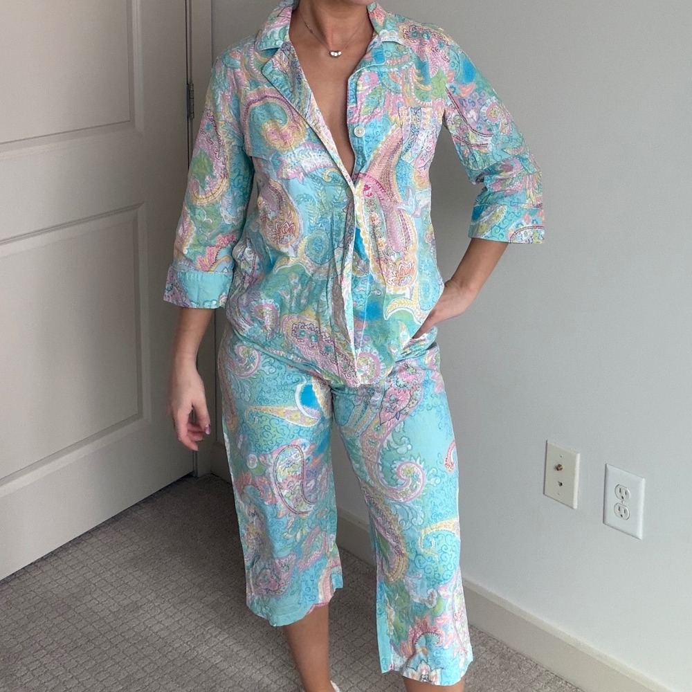 Vintage 90s Lauren Ralph Lauren Paisley Print Cotton Capri Set Size Medium